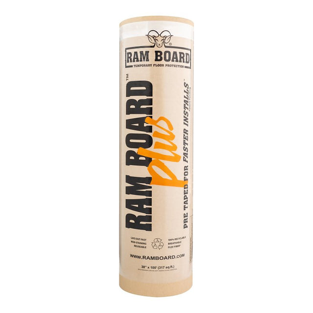 Ram Board RB PLUS 38-100 Protective Floor Cover, 100 ft L, 38 in W, Fiber