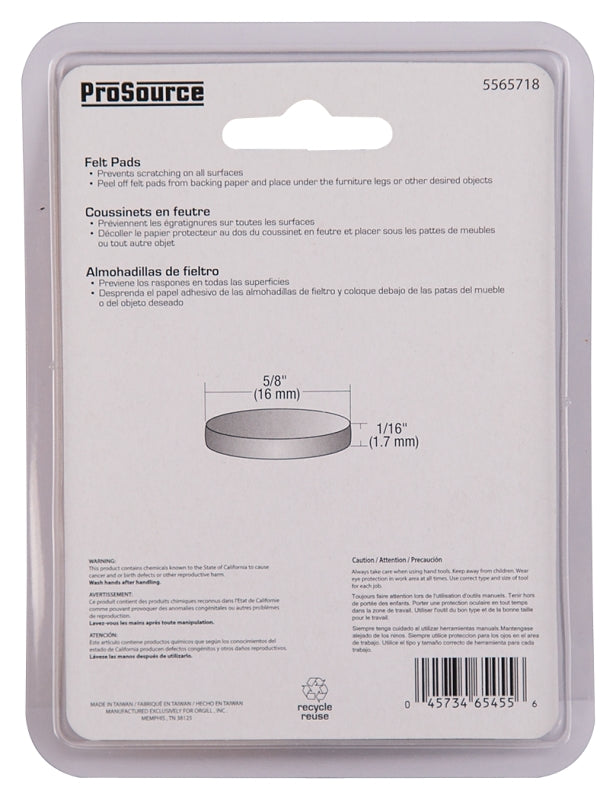 ProSource PH-122294-PS Furniture Pad, Felt Cloth, Green, 5/8 in Dia, 1/16 in Thick, Round