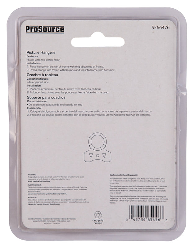 ProSource PH-121132-PS Picture Hanger, 2 lb, Steel, Zinc, Zinc, Nail-In Mounting