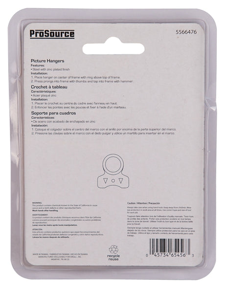 ProSource PH-121132-PS Picture Hanger, 2 lb, Steel, Zinc, Zinc, Nail-In Mounting