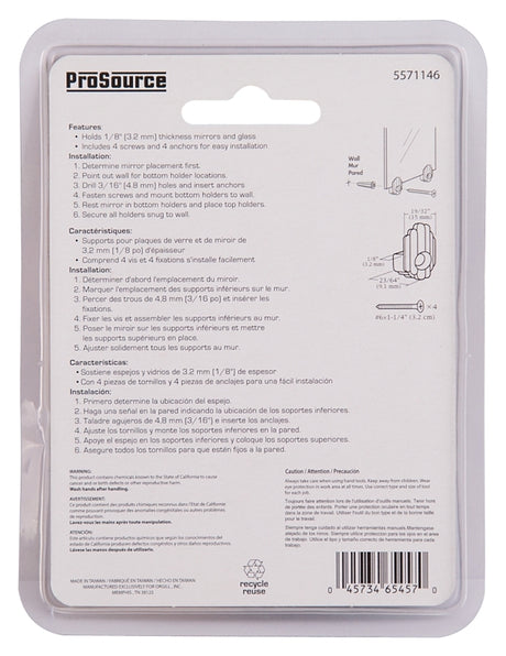 ProSource PH-121143-PS Mirror Holder, Plastic, Clear, Clear, Screw Mounting