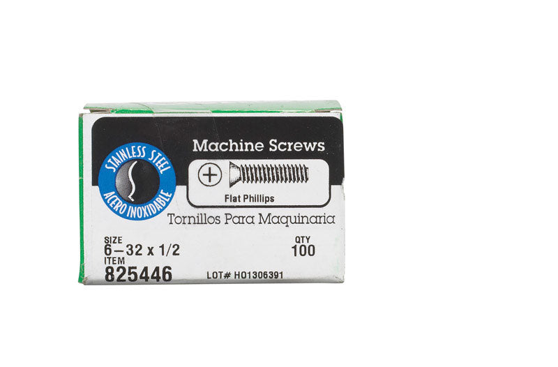 HILLMAN No. 6-32 X 1/2 in. L Phillips Flat Head Stainless Steel Machine Screws 100 pk