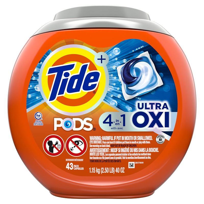 Tide PODS Ultra OXI Series 75075 Laundry Detergent, 43 Count, Original, Pack of 4