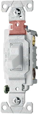 Eaton CS220W Switch, 20 A, 120/277 V, Lead Wire Terminal, Nylon Housing Material, White