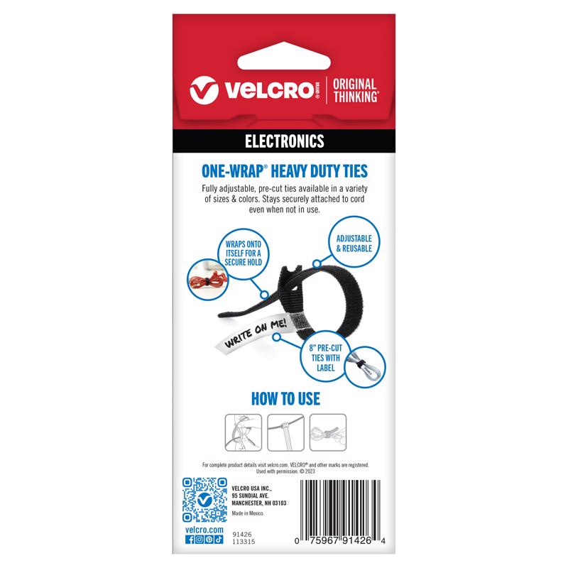 VELCRO Brand ONE-WRAP Small Nylon Strap 8 in. L 5 pk