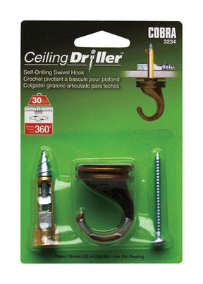 Cobra Ceiling Driller 5-1/2 in. L Antique Steel Self-Drilling Ceiling Hook 30 lb. cap. 1 pk, Pack of 5