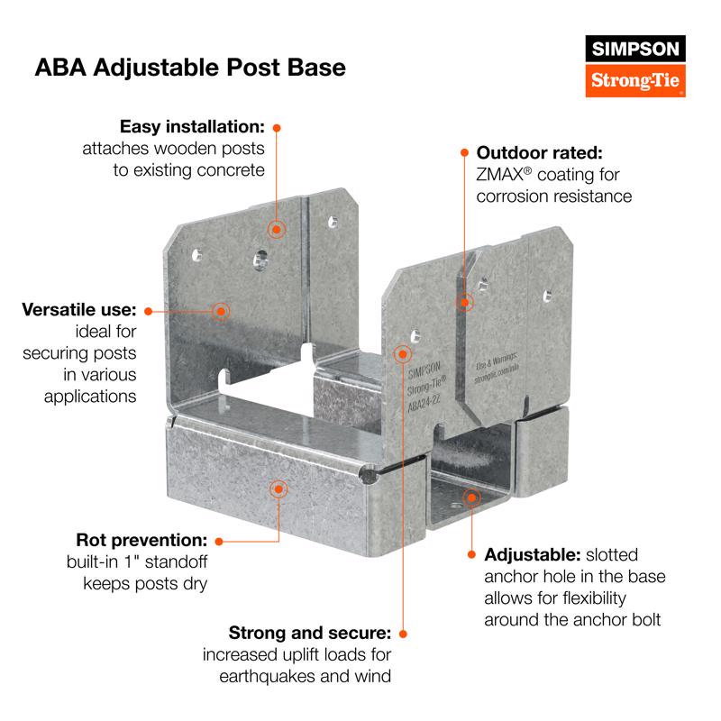 Simpson Strong-Tie ZMax 3.63 in. H X 4 in. W 16 Ga. Galvanized Steel Standoff Post Base, Pack of 20