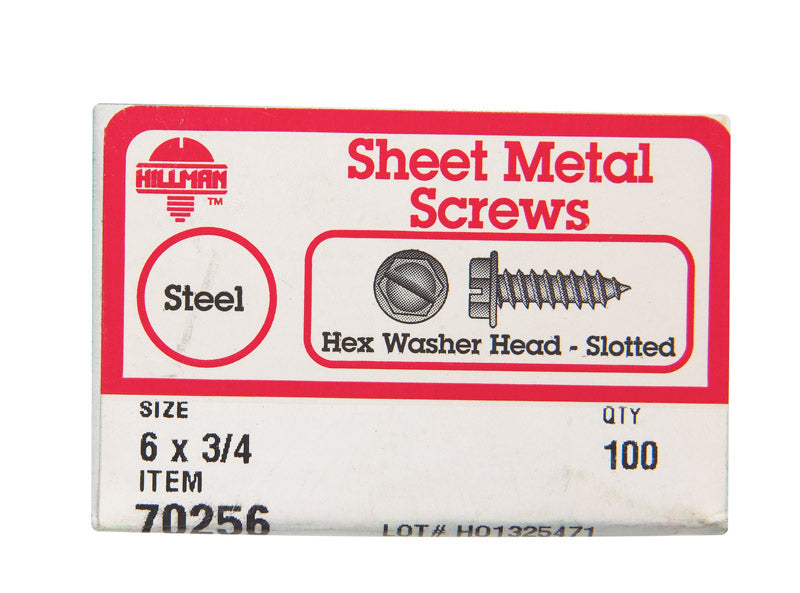 HILLMAN No. 6 X 3/4 in. L Slotted Hex Washer Head Sheet Metal Screws 100 pk