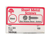 HILLMAN No. 6 X 3/4 in. L Slotted Hex Washer Head Sheet Metal Screws 100 pk
