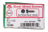 HILLMAN No. 8 X 1-1/2 in. L Slotted Hex Washer Head Sheet Metal Screws 100 pk