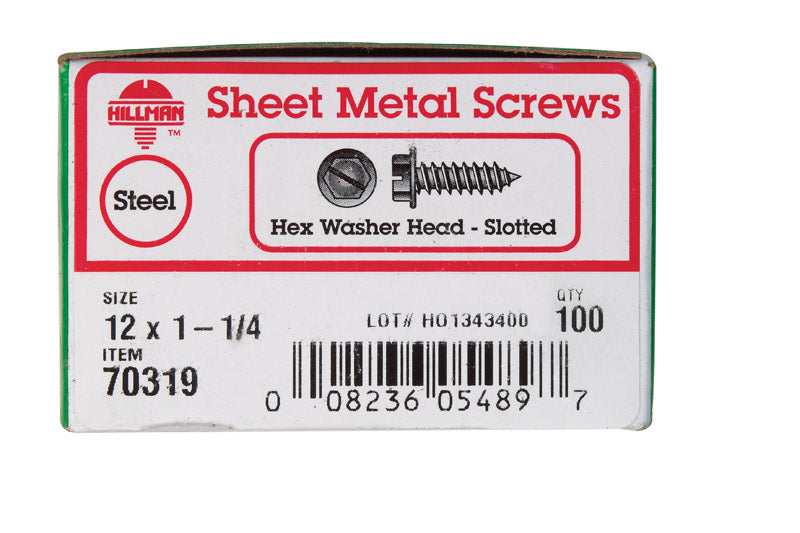 HILLMAN No. 12 X 1-1/4 in. L Slotted Hex Head Sheet Metal Screws 100 pk