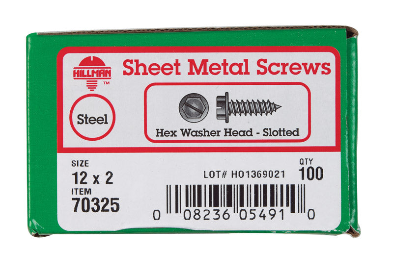 HILLMAN No. 12 X 2 in. L Slotted Hex Washer Head Sheet Metal Screws 100 pk