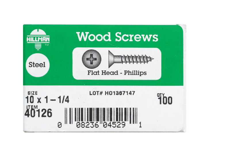 HILLMAN No. 10 X 1-1/4 in. L Phillips Zinc-Plated Coarse Wood Screws 100 pk