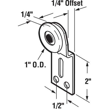 Prime-Line N 6512 Roller Assembly, 1 in Dia Roller, 1/4 in W Roller, Steel, Silver, 1-Roller, 60 lb, Side Mounting
