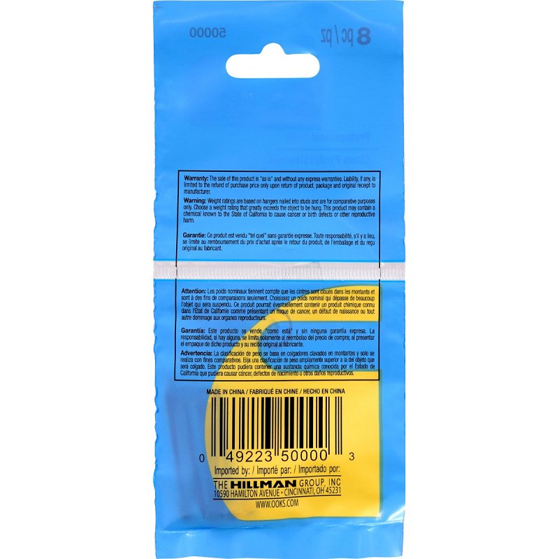 Hillman 533000 Picture Hanger Nail, 30 lb, Steel, Blue, Pack of 12