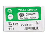 HILLMAN No. 10 X 2-1/2 in. L Phillips Zinc-Plated Coarse Wood Screws 100 pk