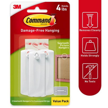 3M Command White Sawtooth Picture Hanger 4 lb 3 pk, Pack of 4