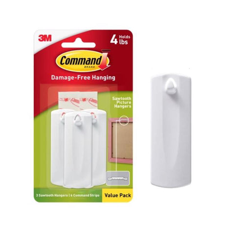 3M Command White Sawtooth Picture Hanger 4 lb 3 pk, Pack of 4