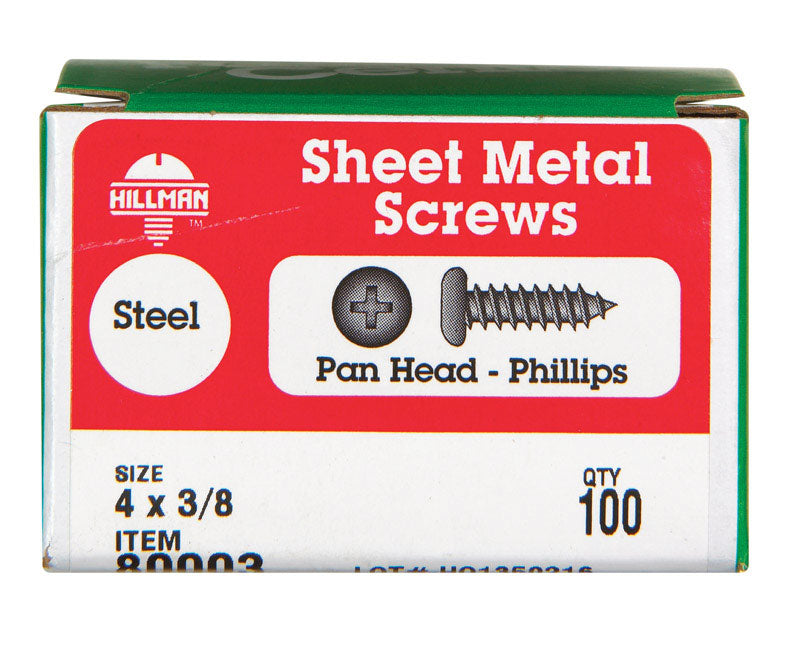 HILLMAN No. 4 X 3/8 in. L Phillips Pan Head Sheet Metal Screws 100 pk