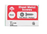HILLMAN No. 6 X 3/8 in. L Phillips Pan Head Sheet Metal Screws 100 pk