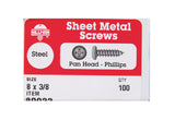 HILLMAN No. 8 X 3/8 in. L Phillips Pan Head Sheet Metal Screws 100 pk