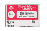 HILLMAN No. 12 X 1/2 in. L Phillips Pan Head Sheet Metal Screws 100 pk