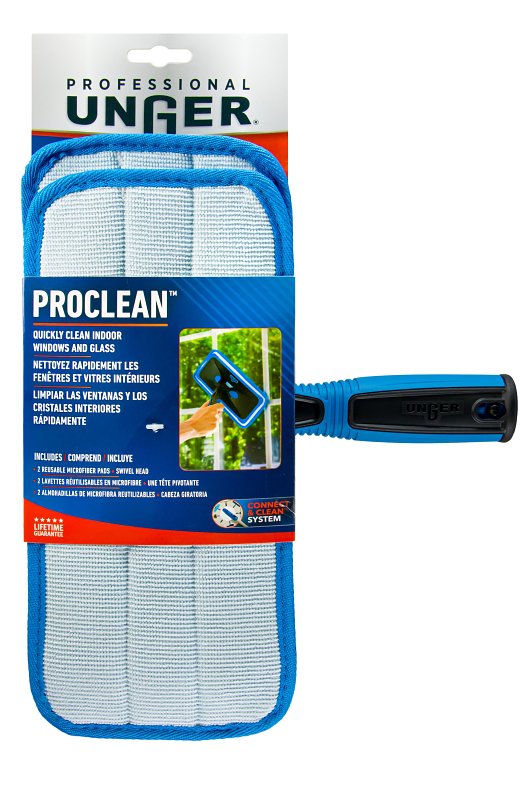 Unger Professional ProClean Series 980300 Indoor Window Cleaner, Plastic Head, 5 in L, Blue