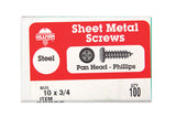 HILLMAN No. 10 X 3/4 in. L Phillips Pan Head Sheet Metal Screws 100 pk