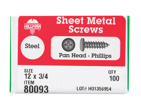HILLMAN No. 12 X 3/4 in. L Phillips Pan Head Sheet Metal Screws 100 pk