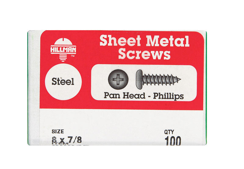HILLMAN No. 8 X 7/8 in. L Phillips Pan Head Sheet Metal Screws 100 pk