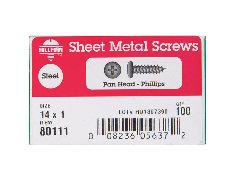 HILLMAN No. 14 X 1 in. L Phillips Pan Head Sheet Metal Screws 100 pk