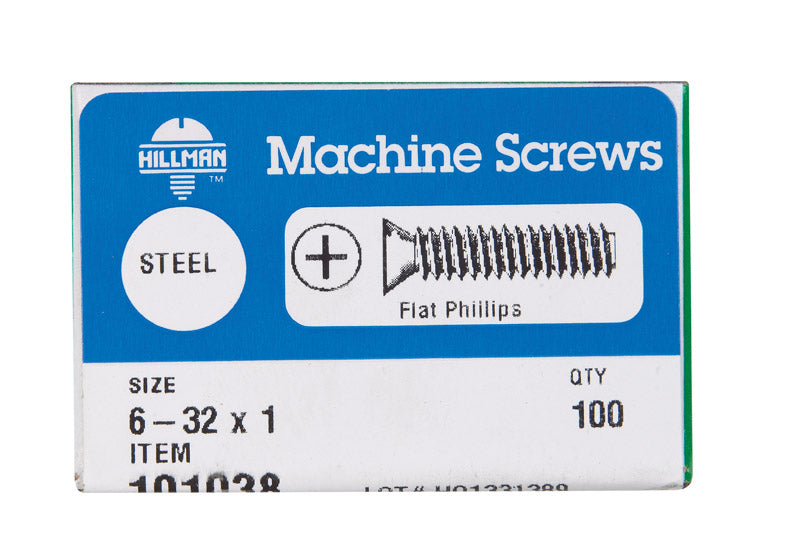 HILLMAN No. 6-32 X 1 in. L Phillips Flat Head Zinc-Plated Steel Machine Screws 100 pk