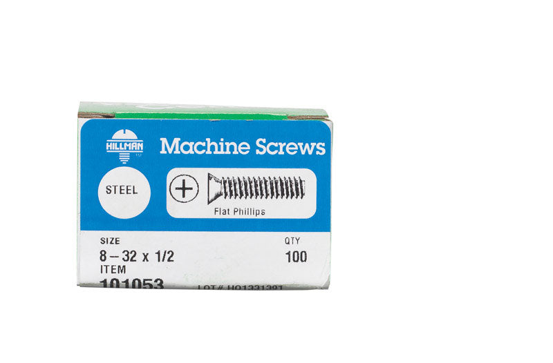 HILLMAN No. 8-32 X 1/2 in. L Phillips Flat Head Zinc-Plated Steel Machine Screws 100 pk