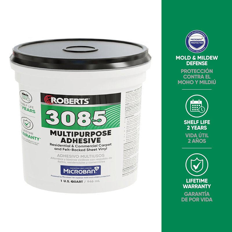 Roberts 3085-0 Multi-Purpose Adhesive, Beige, 1 qt, Pail, Pack of 6