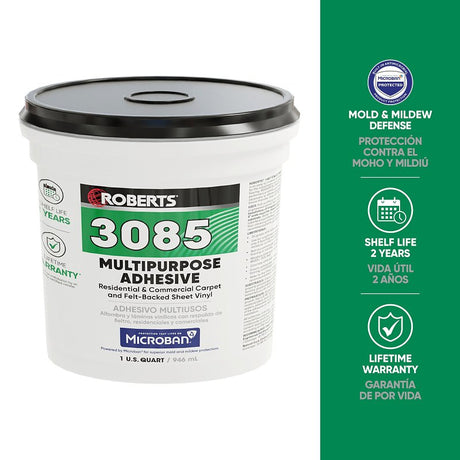 Roberts 3085-0 Multi-Purpose Adhesive, Beige, 1 qt, Pail, Pack of 6