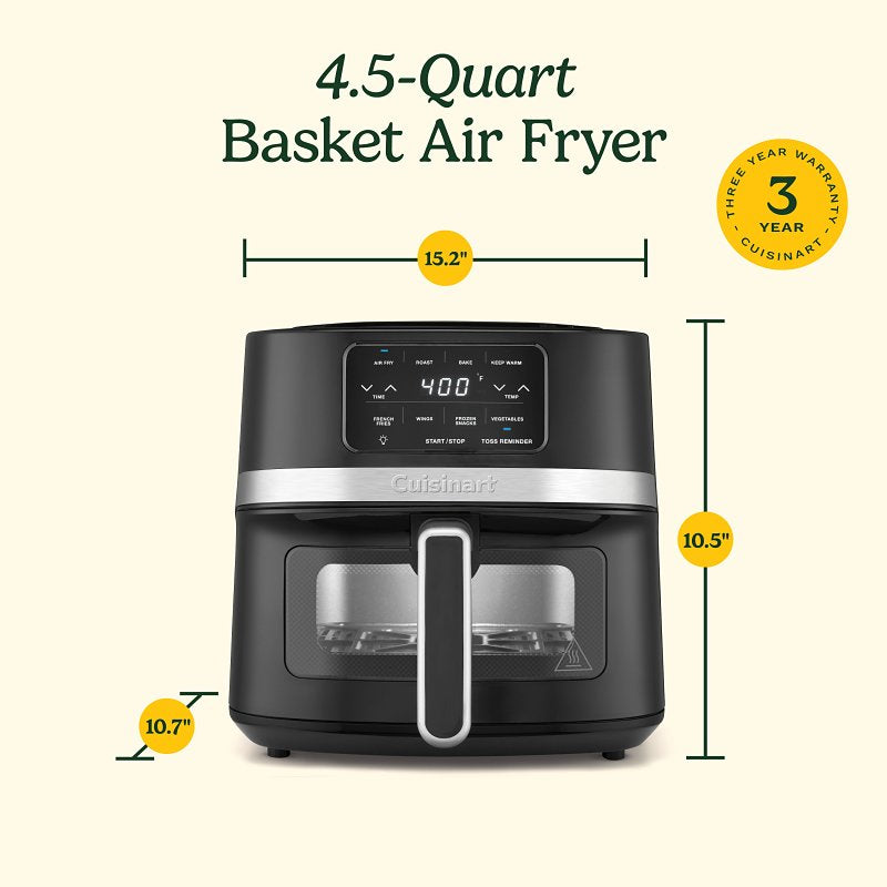 Cuisinart AIR-160NAS Air Fryer, 4.5 qt, 1600 W, 1-Basket, Timer, Touch Control, Black Stainless