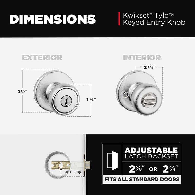 Kwikset SmartKey Tylo Smart Key Satin Chrome Entry Door Knob 1-3/4 in.