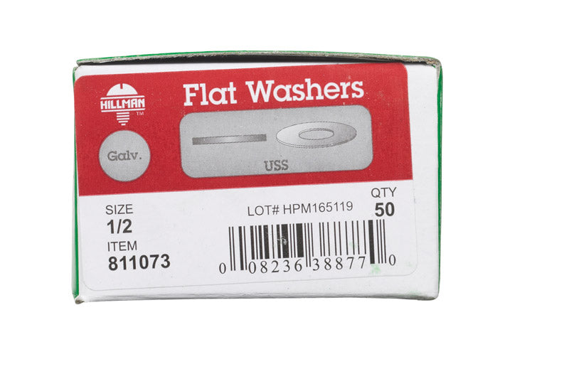 HILLMAN Galvanized Steel 1/2 in. USS Flat Washer 50 pk