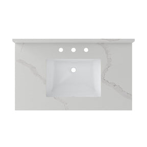 Craft + Main QZ37228CBR Vanity Top, 22 in OAL, 37 in OAW, Ceramic/Quartz, Calacatta Bianco, Undermount Sink, 1-Bowl