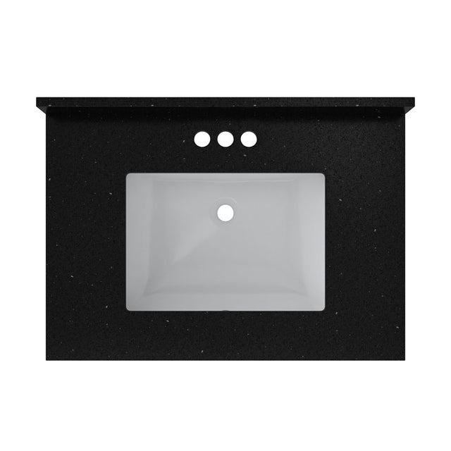 Craft + Main QZ31224BGR Vanity Top, 22 in OAL, 31 in OAW, Ceramic/Quartz, Black Galaxy, Undermount Sink, 1-Bowl