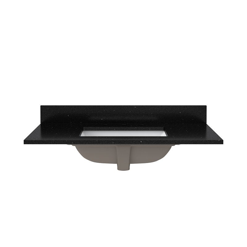 Craft + Main QZ37228BGR Vanity Top, 22 in OAL, 37 in OAW, Ceramic/Quartz, Black Galaxy, Undermount Sink, 1-Bowl