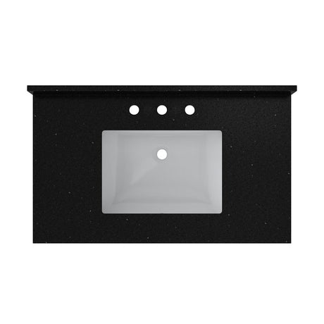 Craft + Main QZ37228BGR Vanity Top, 22 in OAL, 37 in OAW, Ceramic/Quartz, Black Galaxy, Undermount Sink, 1-Bowl