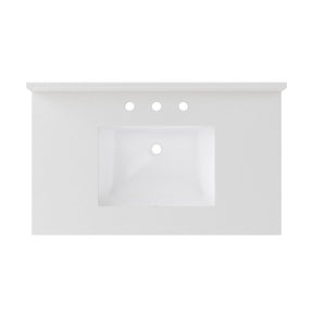 Craft + Main QZ37228SWR Vanity Top, 22 in OAL, 37 in OAW, Quartz, Snow White, Undermount Sink, 1-Bowl, Rectangular Bowl