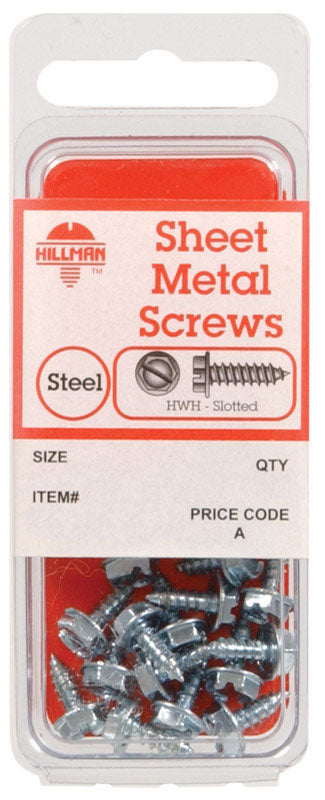 HILLMAN No. 6 X 1/2 in. L Slotted Hex Washer Head Sheet Metal Screws 10 pk, Pack of 10