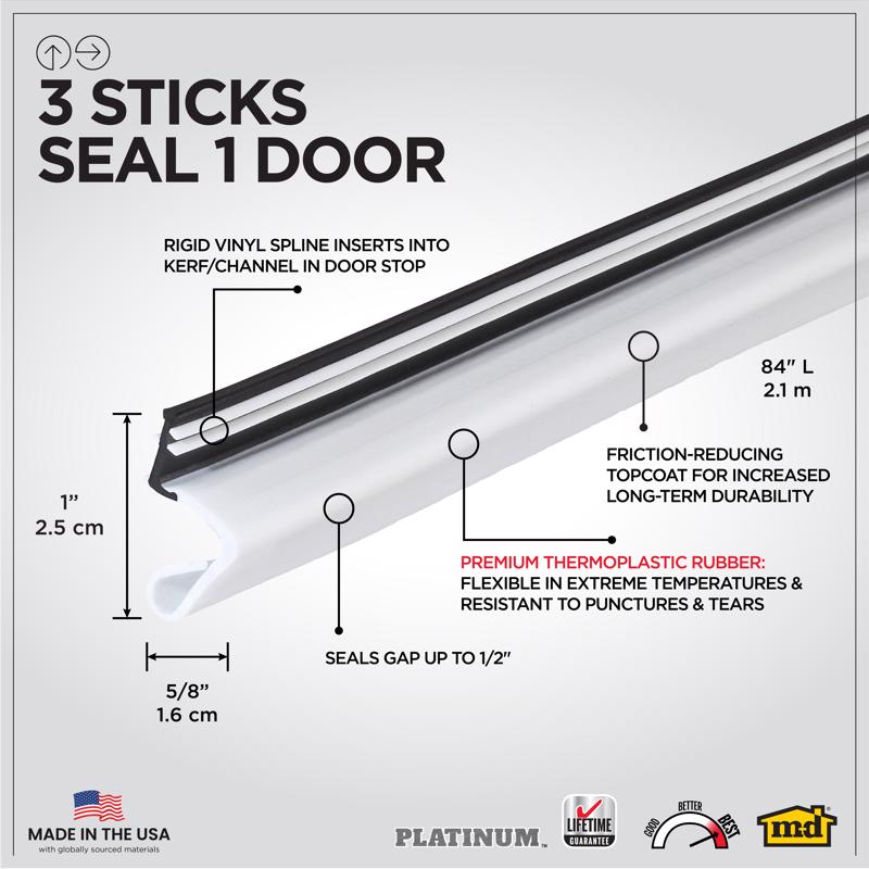 M-D Building Products PLATINUM White Rubber Top & Sides Door Seal For Doors 84 in. L X 0.63 in.