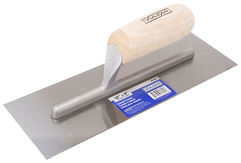 Vulcan 16212 Cement Trowel, 12 in L Blade, 4 in W Blade, Right Angle End, Ergonomic Handle, Wood Handle