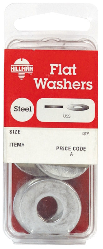 HILLMAN Zinc-Plated Steel 1/4 in. USS Flat Washer 20 pk, Pack of 10