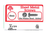 HILLMAN No. 8 X 3/4 in. L Slotted Hex Washer Head Sheet Metal Screws 100 pk