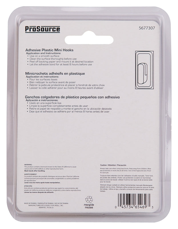 ProSource PH-122300-PS Mini Hook, 100 g, 1-Hook, Plastic, White, White