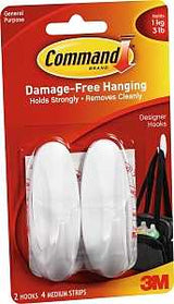 Command 17081-2VP Designer Hook, 3 lb, 4-Hook, Plastic, White